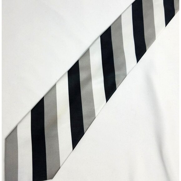 David Taylor Collections Mens Necktie Black White Gray Diagonal Striped - Picture 1 of 7